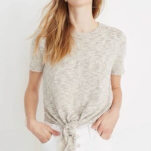 Madewell Knot Front Sweater Tee Marled Slate Gray Elevated Casual Top Size Small